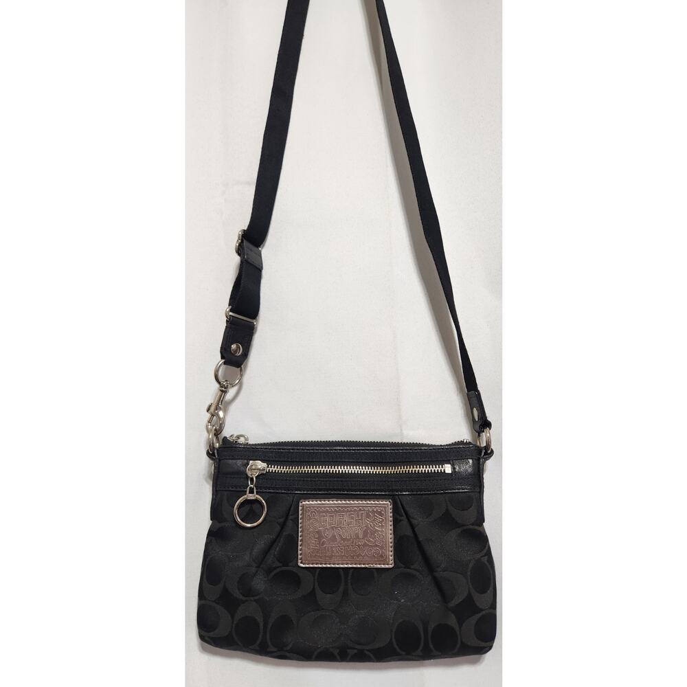 Coach POPPY Small Crossbody Black/Silver Metallic Signature C Glam Purse Handbag